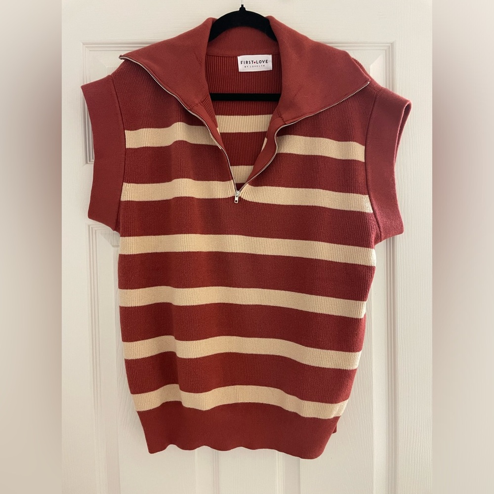 First Love sweater vest quarter zip. Size small but could fit up to M/L.
